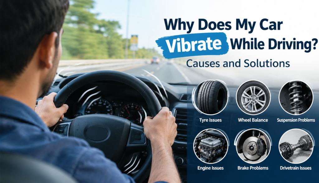 Car vibrate while driving, highlighting common causes including tyre issues, wheel imbalance, suspension problems, engine issues, brake problems, and drivetrain faults.